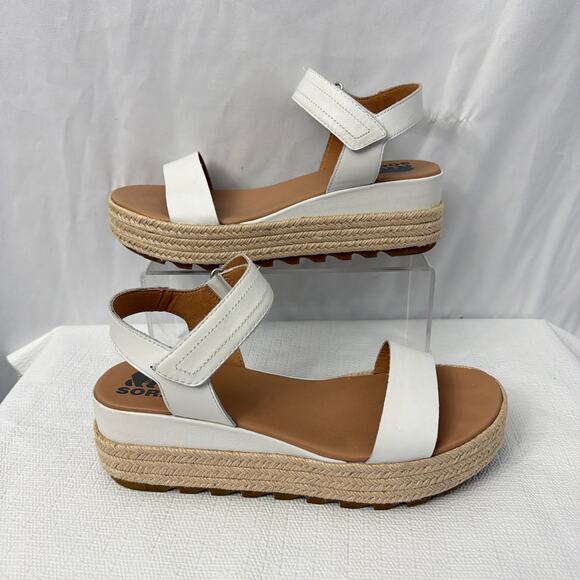 Sorel Cameron Flatform Sandals Womens 9.5 Slingback Espadrille White Leather - Picture 11 of 13